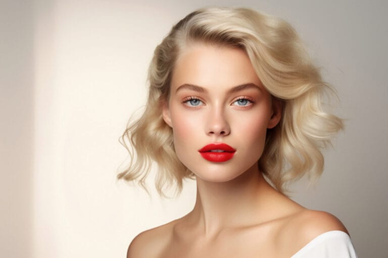 Schöne junge Frau mit roten Lippen